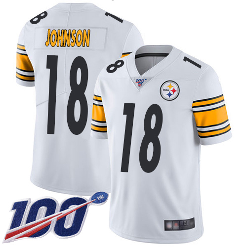 Men Pittsburgh Steelers Football #18 Limited White Diontae Johnson Road 100th Season Vapor Untouchable Nike NFL Jersey->women nfl jersey->Women Jersey